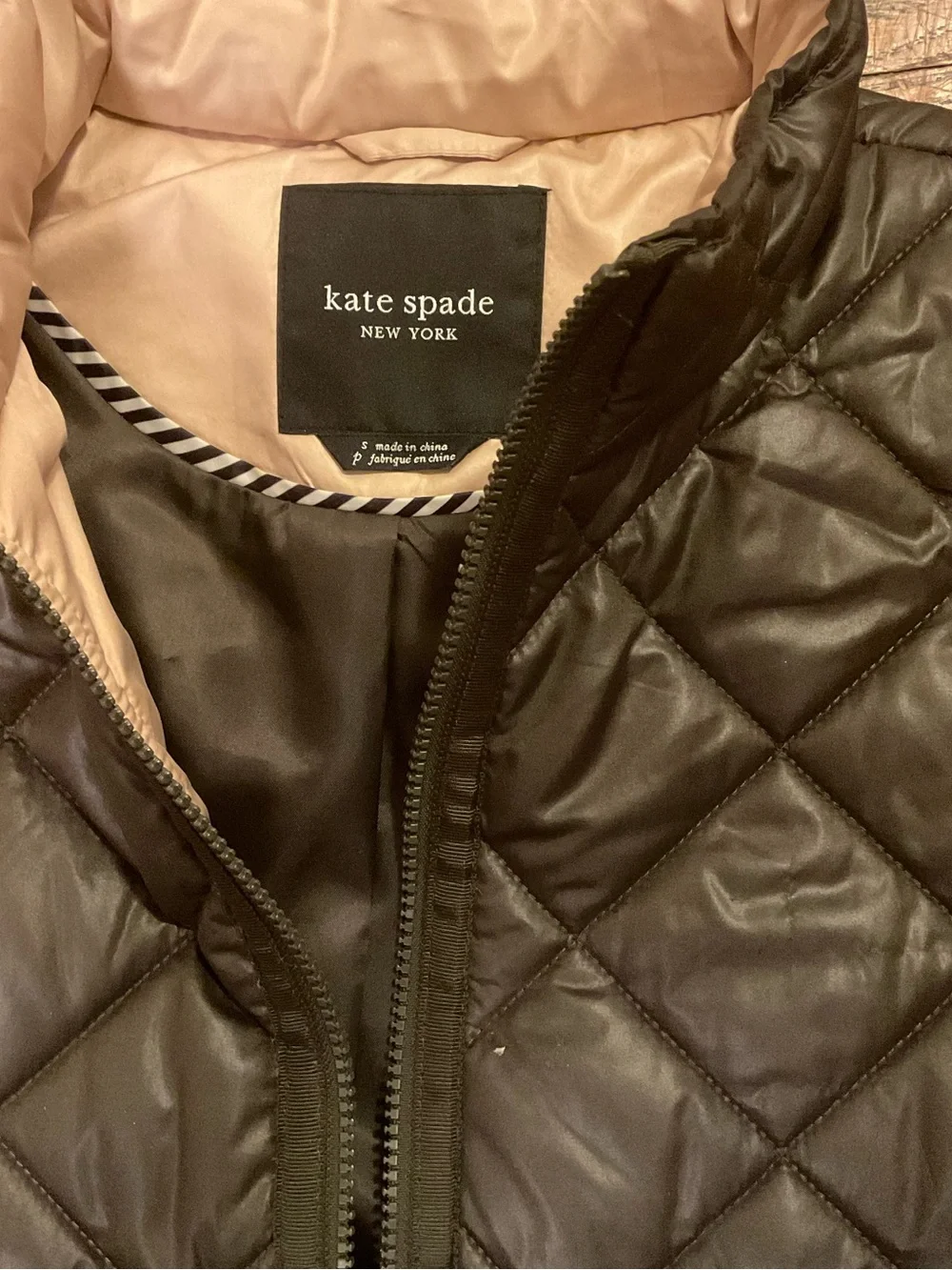 kate spade olive green quilted jacket with baige lining